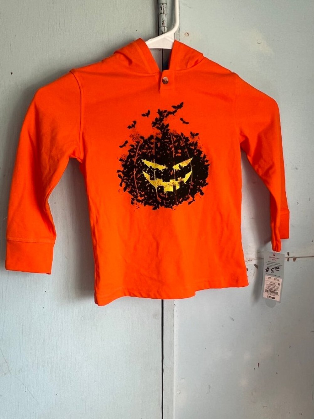 Cat & Jack Toddler Boys Halloween Pumpkin Hoodie Jersey Knit Long Sleeve